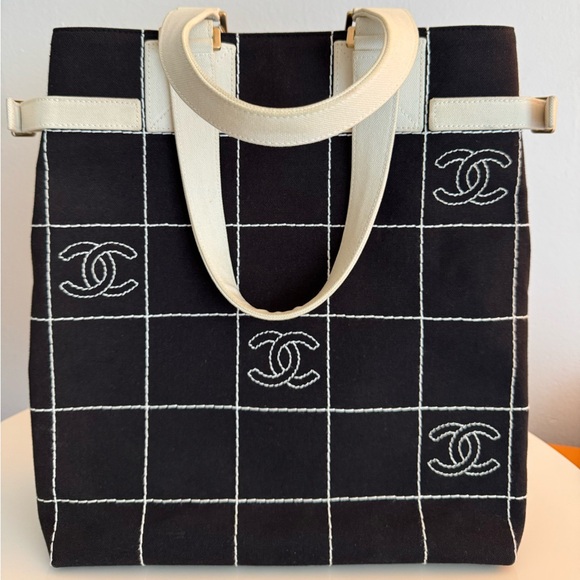 CHANEL Handbags - CHANEL Wild Stitch Coco Bar Canvas CC Logo Large Tote Bag in Excellent Condition